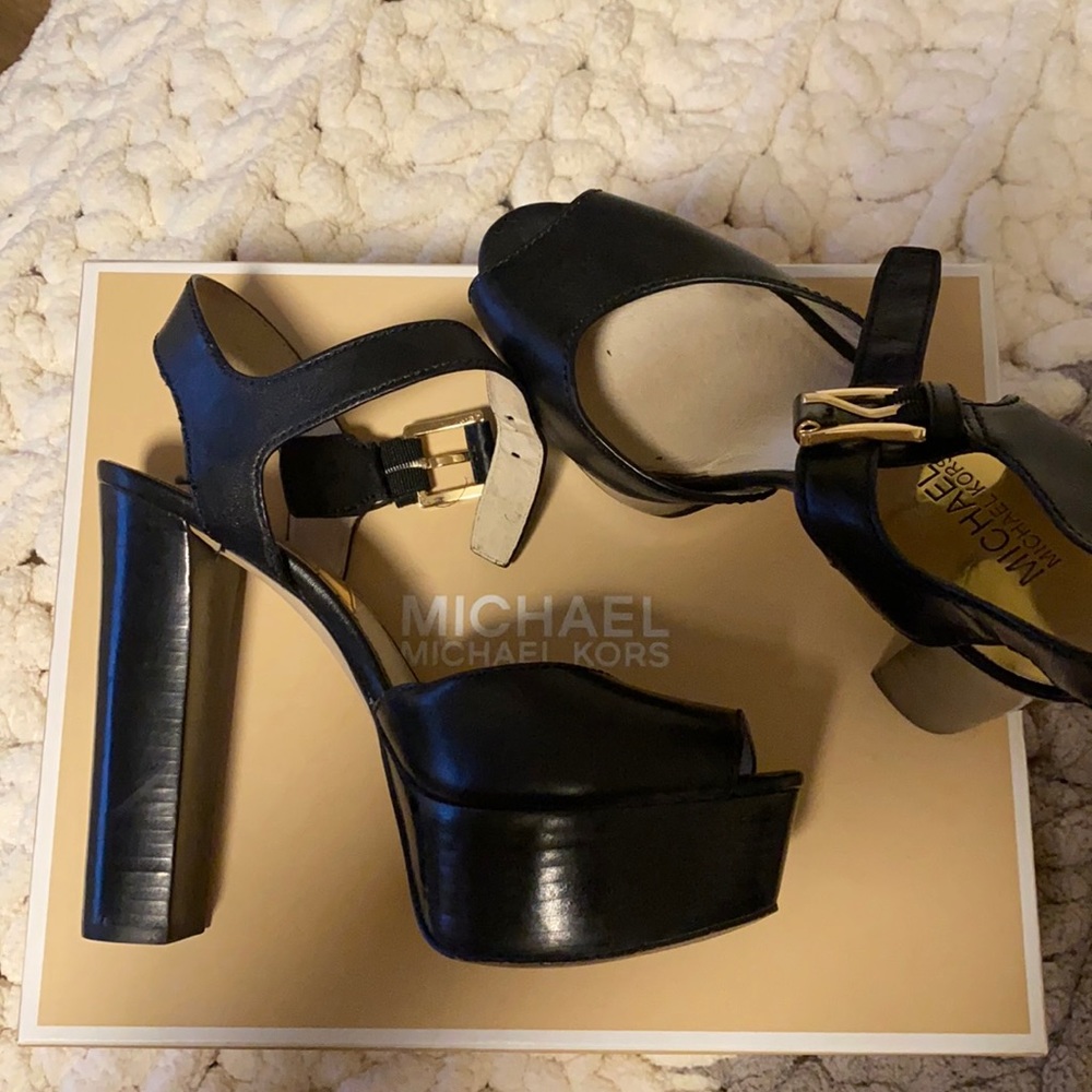 Michael Kors London open toe heels (black leather)